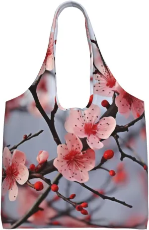 Delicate Cherry Blossoms Large Tote Bag For Women, Heavy Duty Foldable Shopping Tote Bag Shoulder Bag For Work Beach Travel