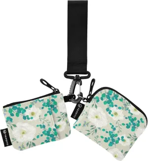 Delicate White Flowers Pattern Mini Zip Around Wristlet keychain Wallet for Women with Detachable Dual Pouch Wristlet Portable wallet Coin Purse