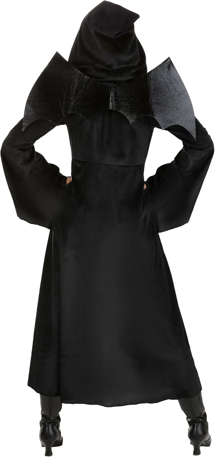 Deluxe Womens Vampire Cloak Costume Set - Black Hooded Cloak, Wings, Bat Brooch - Halloween Costume for Adults