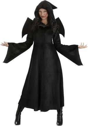Deluxe Womens Vampire Cloak Costume Set - Black Hooded Cloak, Wings, Bat Brooch - Halloween Costume for Adults