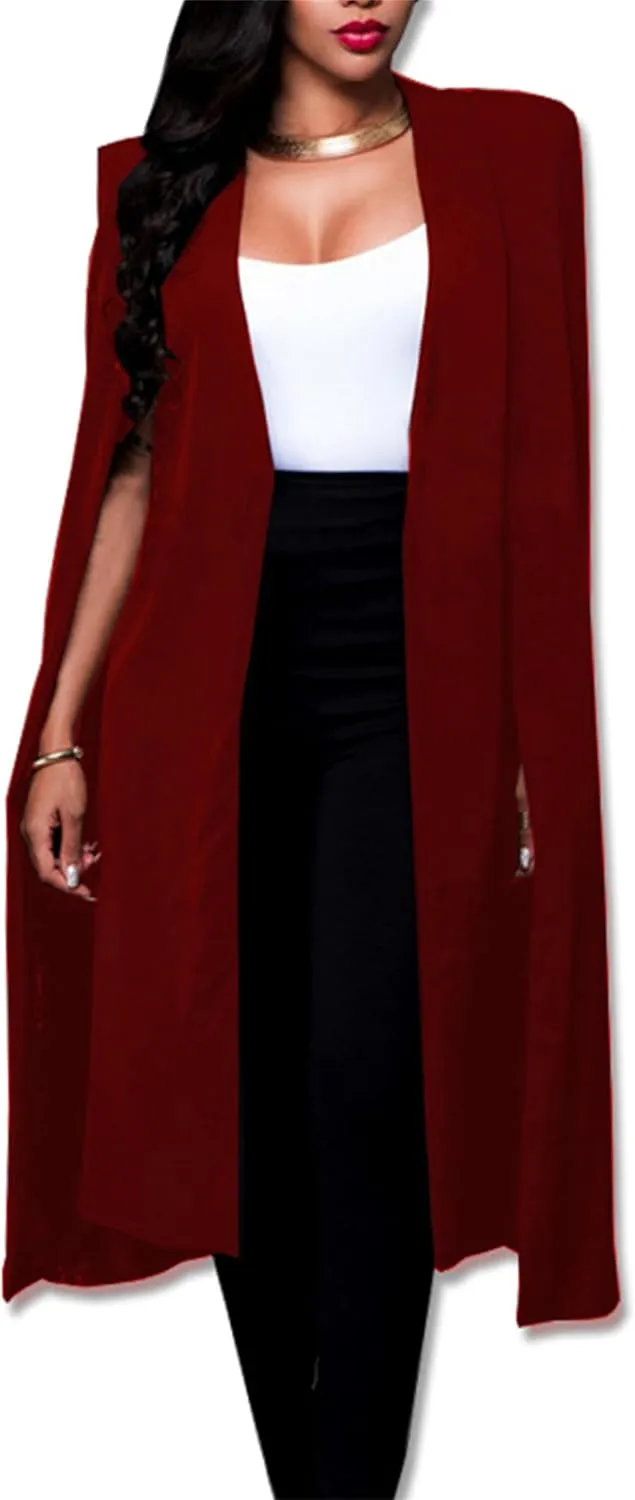 DIACACY Women's Cape Split Sleeve Long Blazer Jackets Open Front Elegant Casual Cape Coat