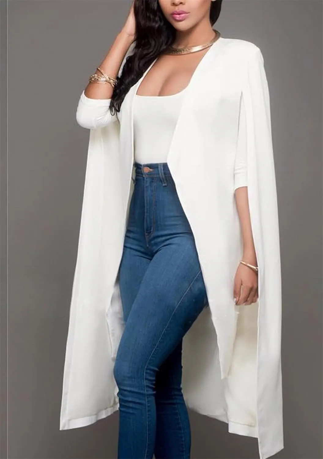 DIACACY Women's Cape Split Sleeve Long Blazer Jackets Open Front Elegant Casual Cape Coat