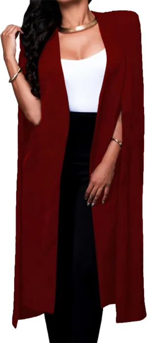 DIACACY Women's Cape Split Sleeve Long Blazer Jackets Open Front Elegant Casual Cape Coat
