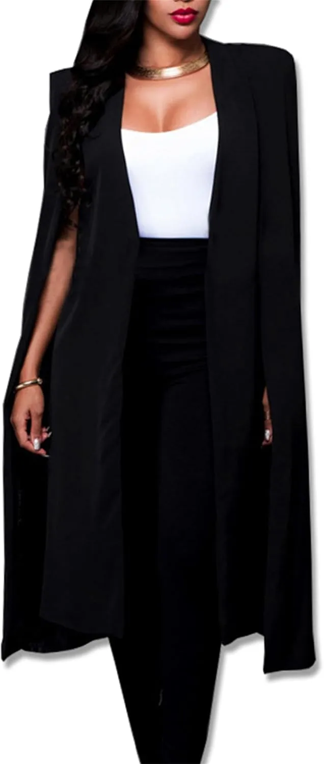 DIACACY Women's Cape Split Sleeve Long Blazer Jackets Open Front Elegant Casual Cape Coat