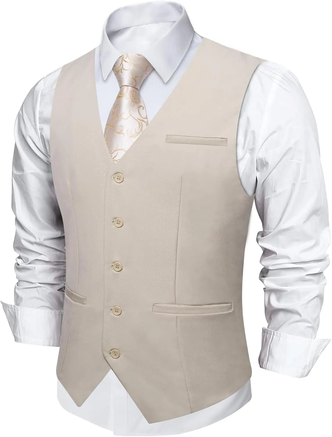 DiBanGu Men's Formal Suit Vest Solid Business Vest Slim Fit V-Neck Dress Waistcoat for Suit or Tuxedo Wedding Party