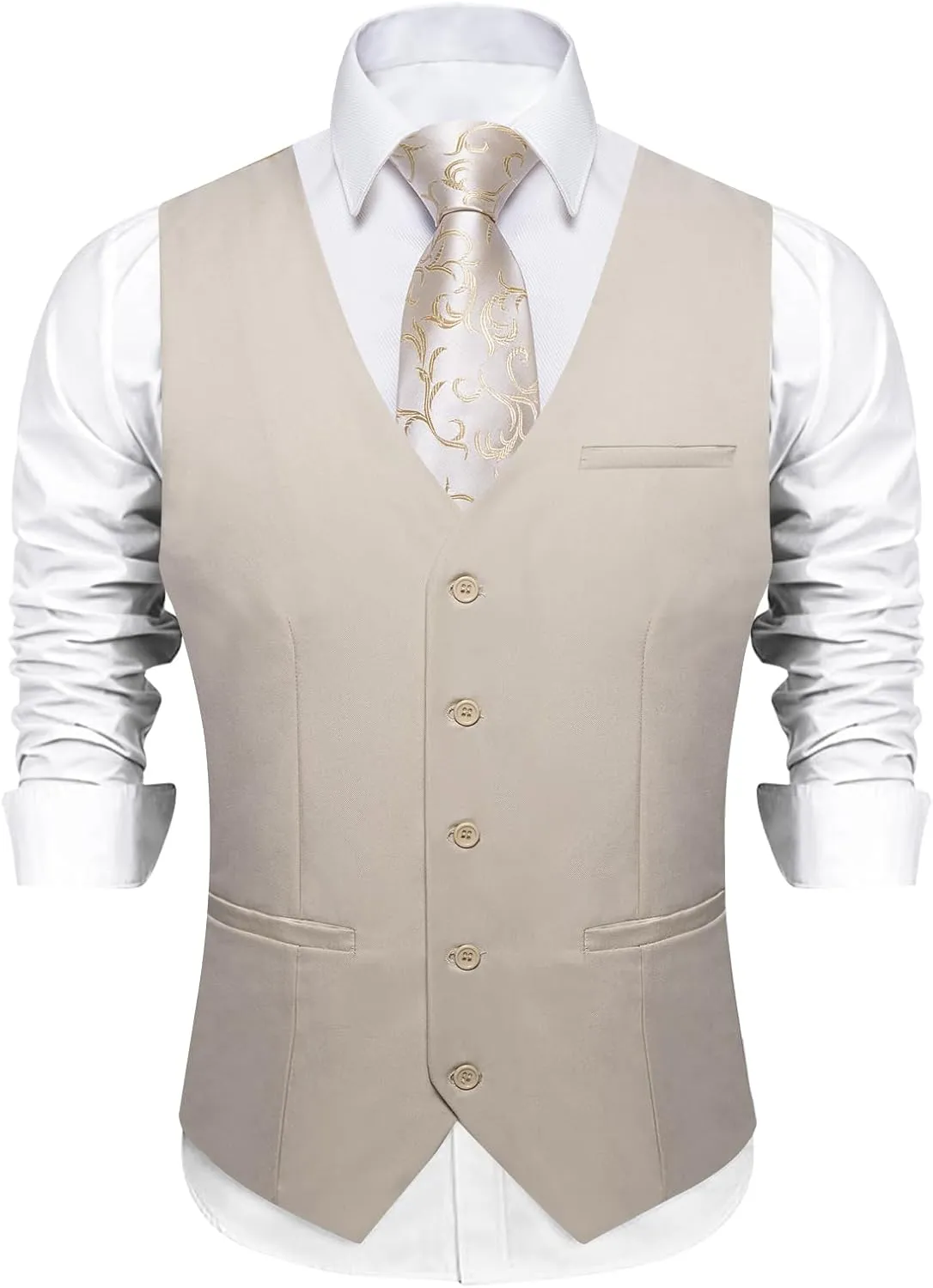 DiBanGu Men's Formal Suit Vest Solid Business Vest Slim Fit V-Neck Dress Waistcoat for Suit or Tuxedo Wedding Party