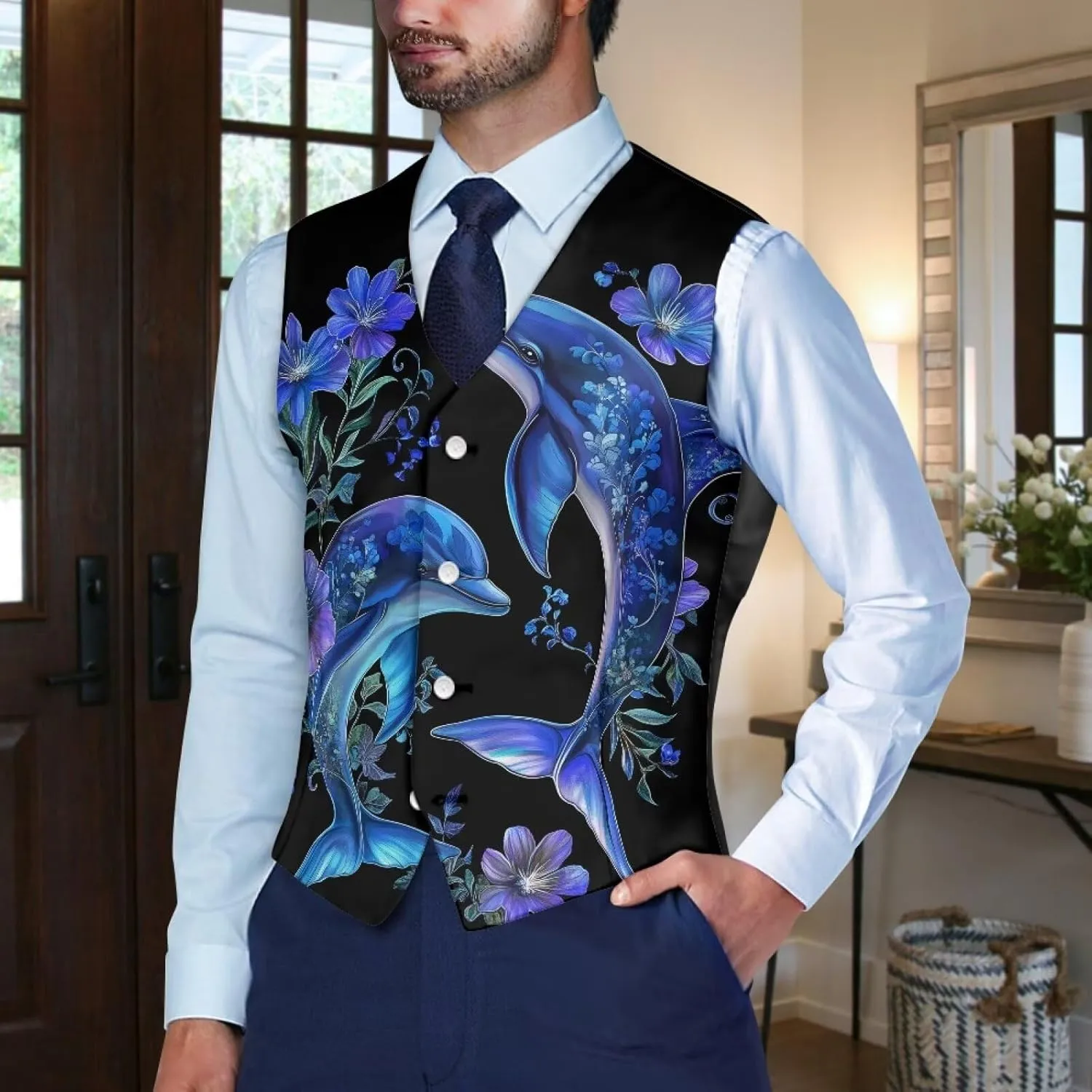 DISNIMO Men's Formal Suit Vest Slim Fit Casual Business Dress Waistcoat Vest Big and Tall