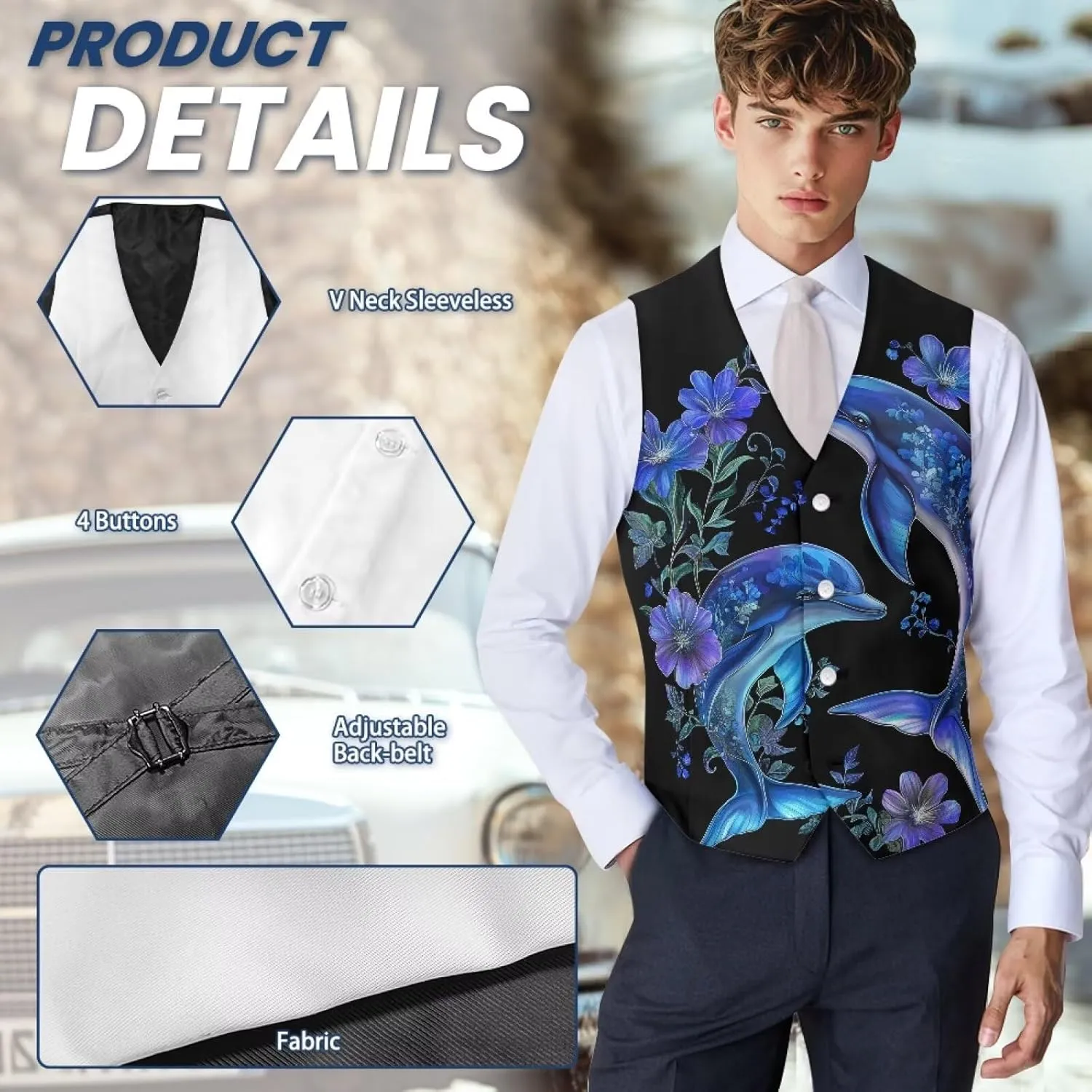 DISNIMO Men's Formal Suit Vest Slim Fit Casual Business Dress Waistcoat Vest Big and Tall