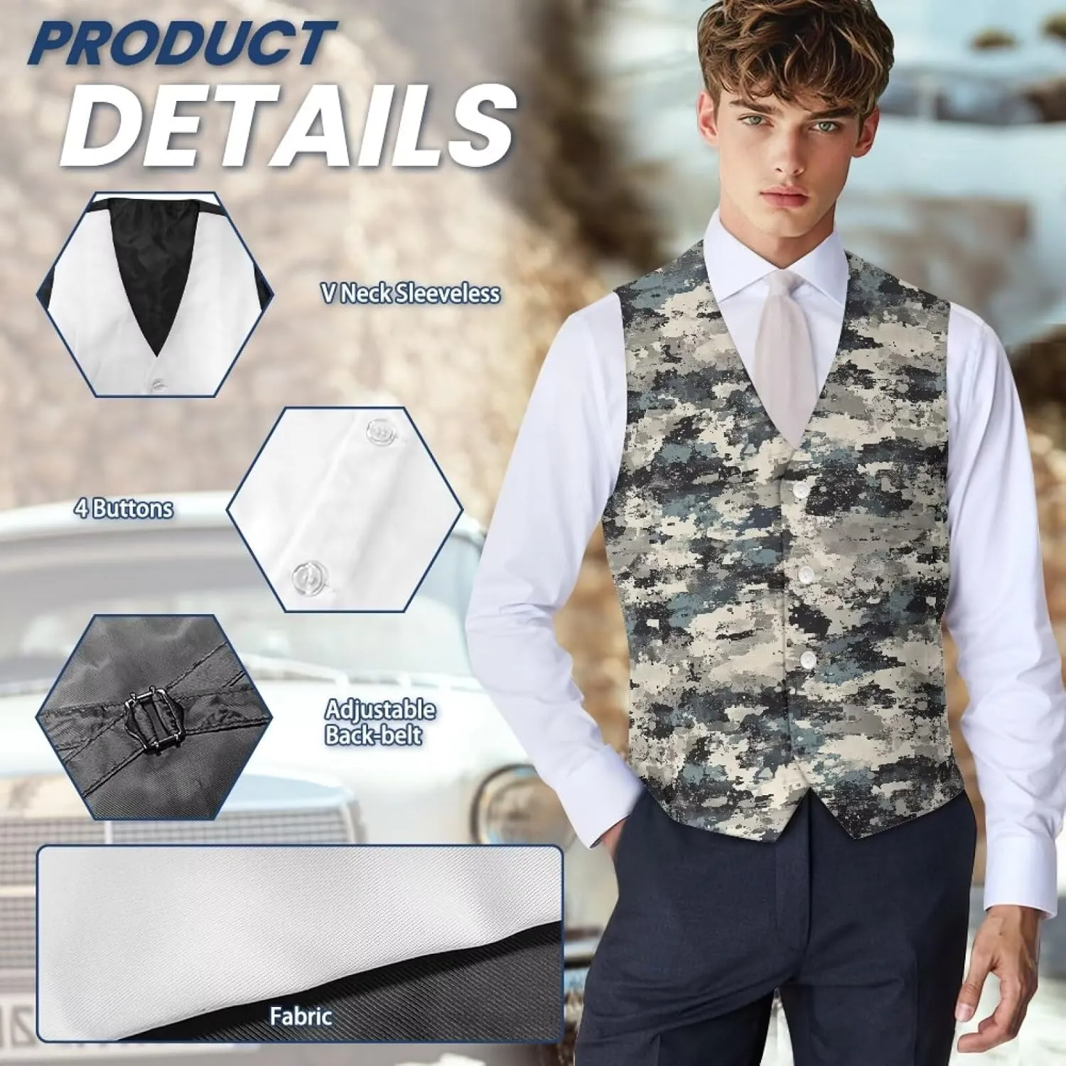 DISNIMO Men's Formal Suit Vest Slim Fit Casual Business Dress Waistcoat Vest Big and Tall