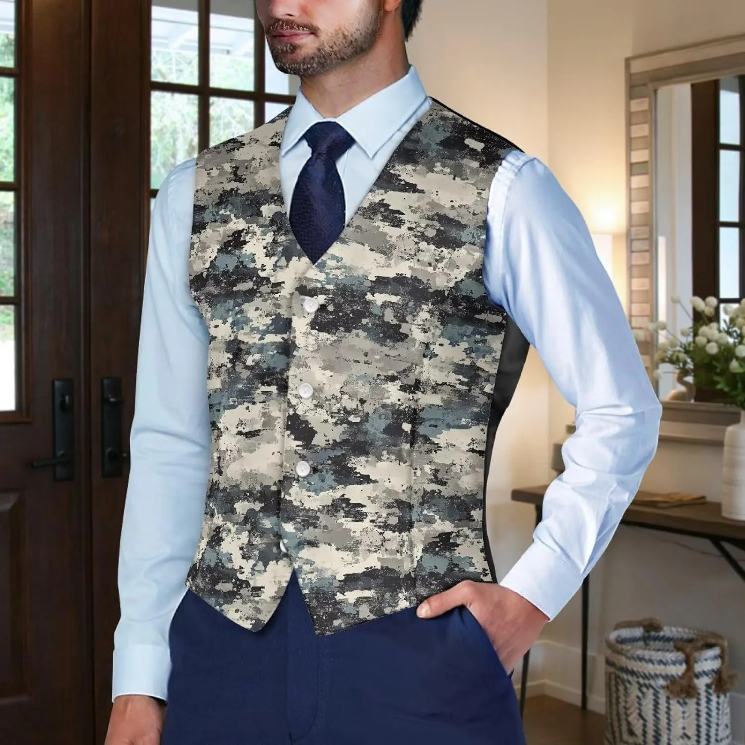 DISNIMO Men's Formal Suit Vest Slim Fit Casual Business Dress Waistcoat Vest Big and Tall