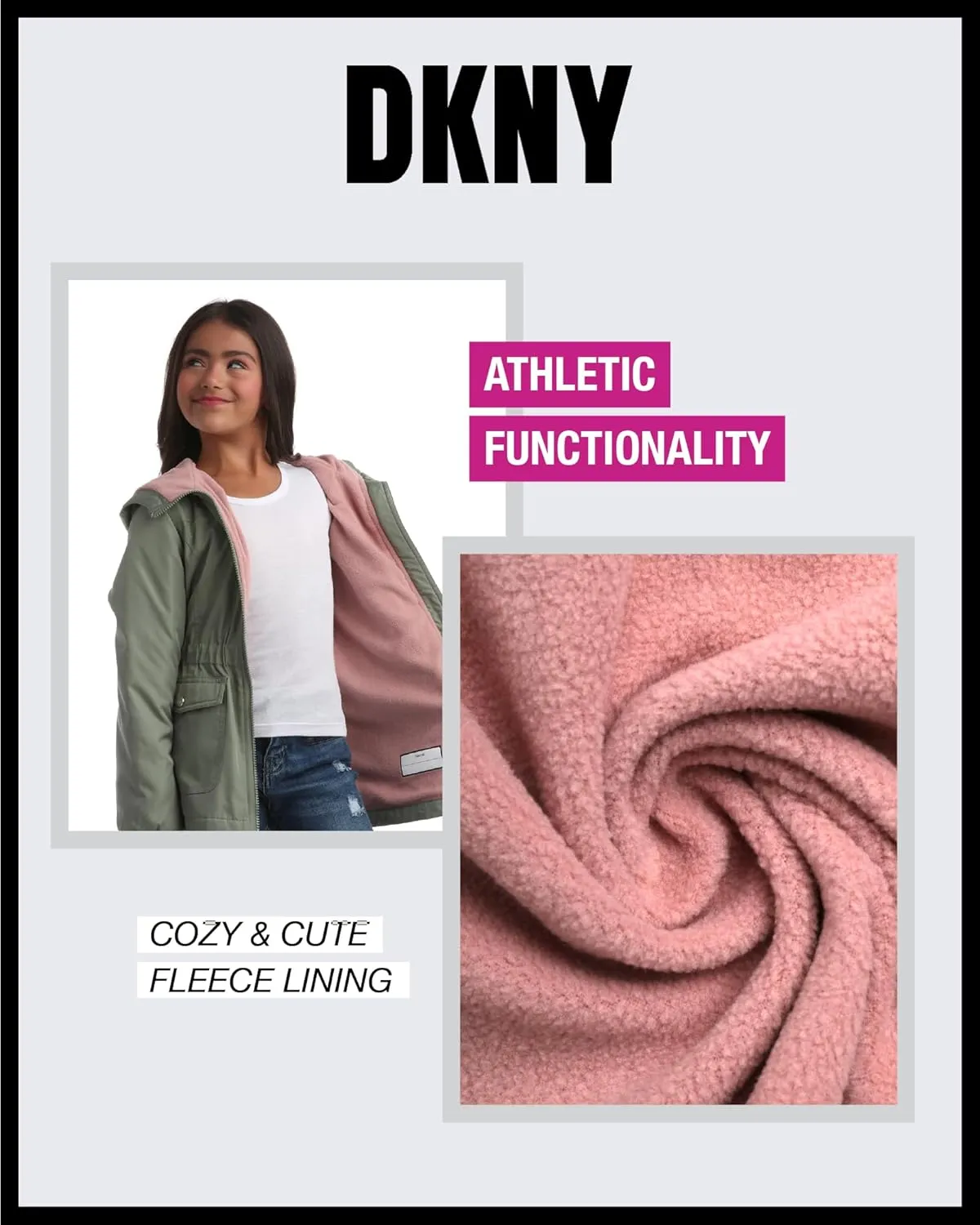 DKNY Girls' Jacket - Cozy Polar Fleece Lined Full Zip Up Jacket with Side Pockets - Athletic Jackets for Girls (7-16)