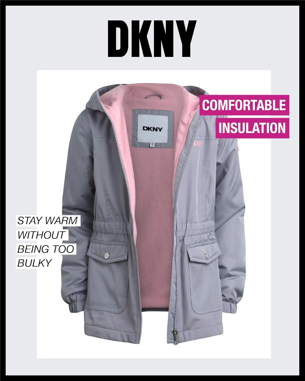 DKNY Girls' Jacket - Cozy Polar Fleece Lined Full Zip Up Jacket with Side Pockets - Athletic Jackets for Girls (7-16)