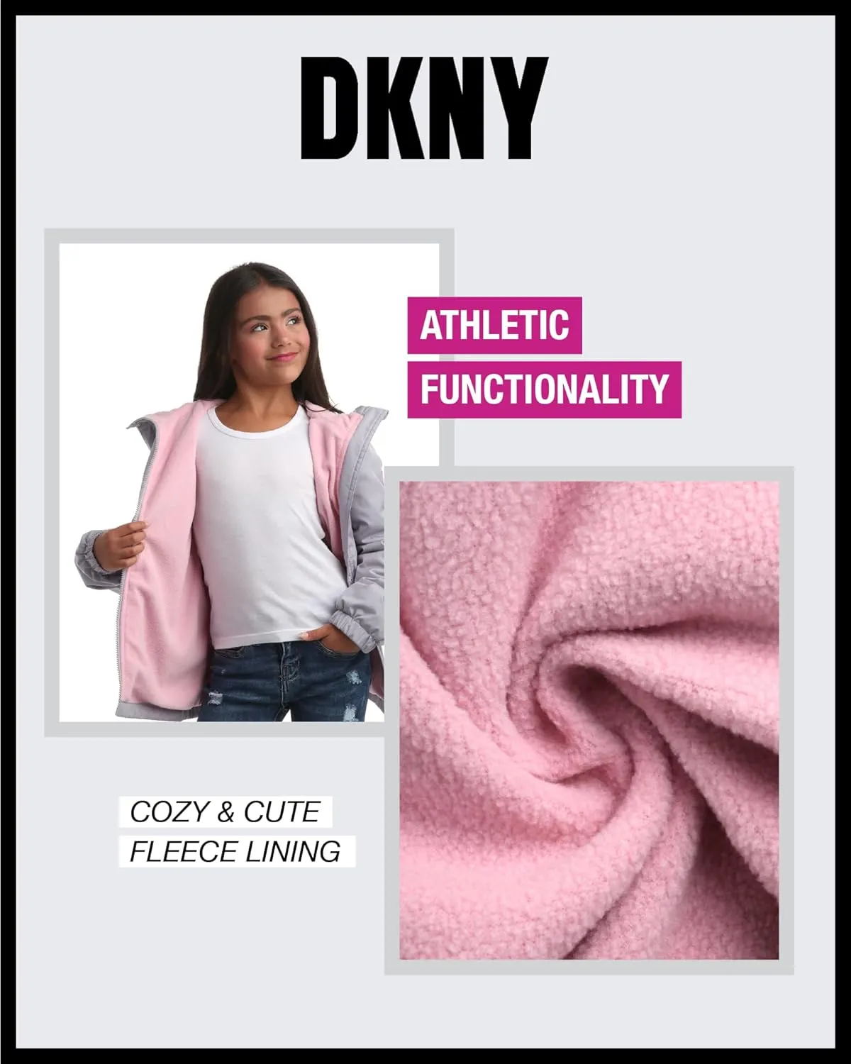 DKNY Girls' Jacket - Cozy Polar Fleece Lined Full Zip Up Jacket with Side Pockets - Athletic Jackets for Girls (7-16)