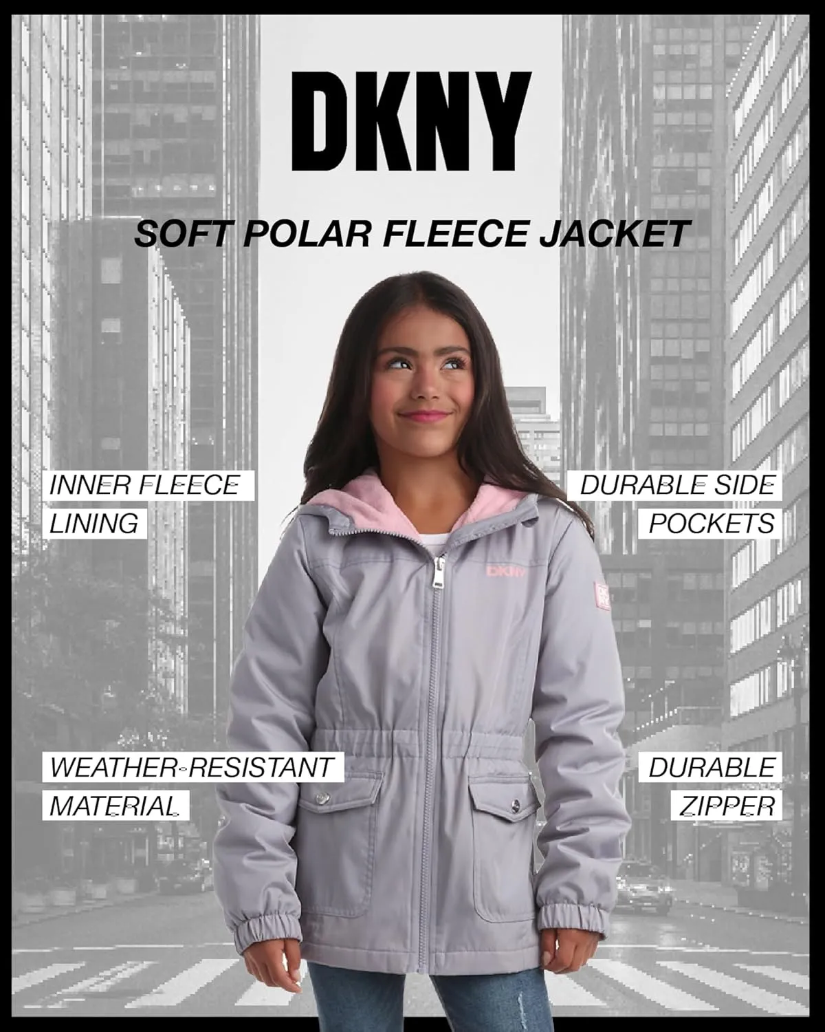 DKNY Girls' Jacket - Cozy Polar Fleece Lined Full Zip Up Jacket with Side Pockets - Athletic Jackets for Girls (7-16)