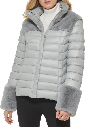 DKNY Women's Faux Fur Cuffed Sleeve Puffer Jacket