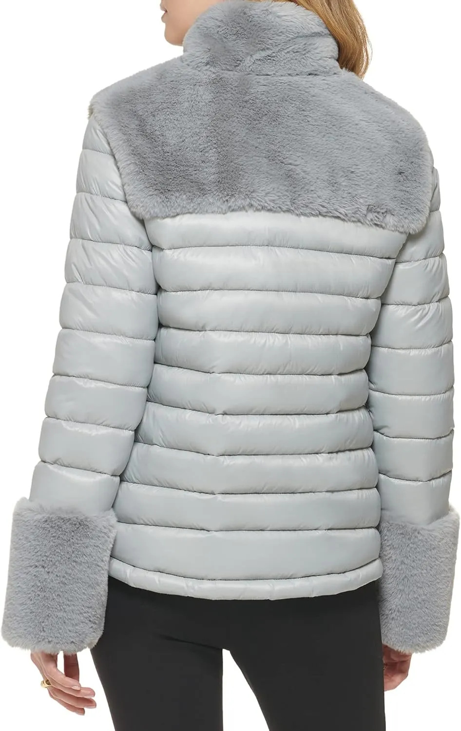 DKNY Women's Faux Fur Cuffed Sleeve Puffer Jacket