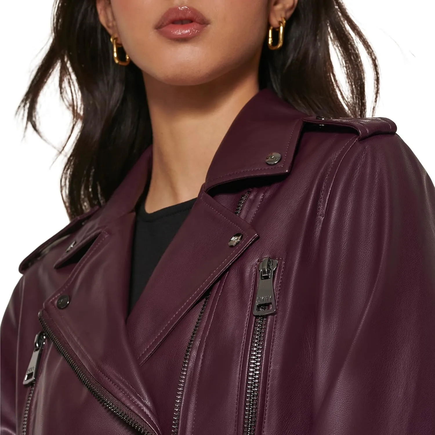 DKNY Women's Zipped Detail Faux Leather Moto Jacket