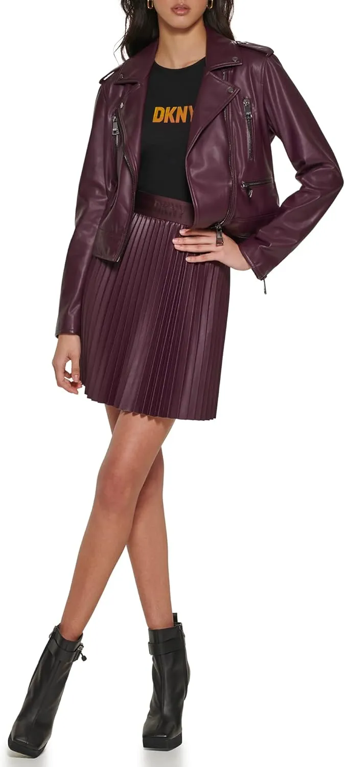 DKNY Women's Zipped Detail Faux Leather Moto Jacket