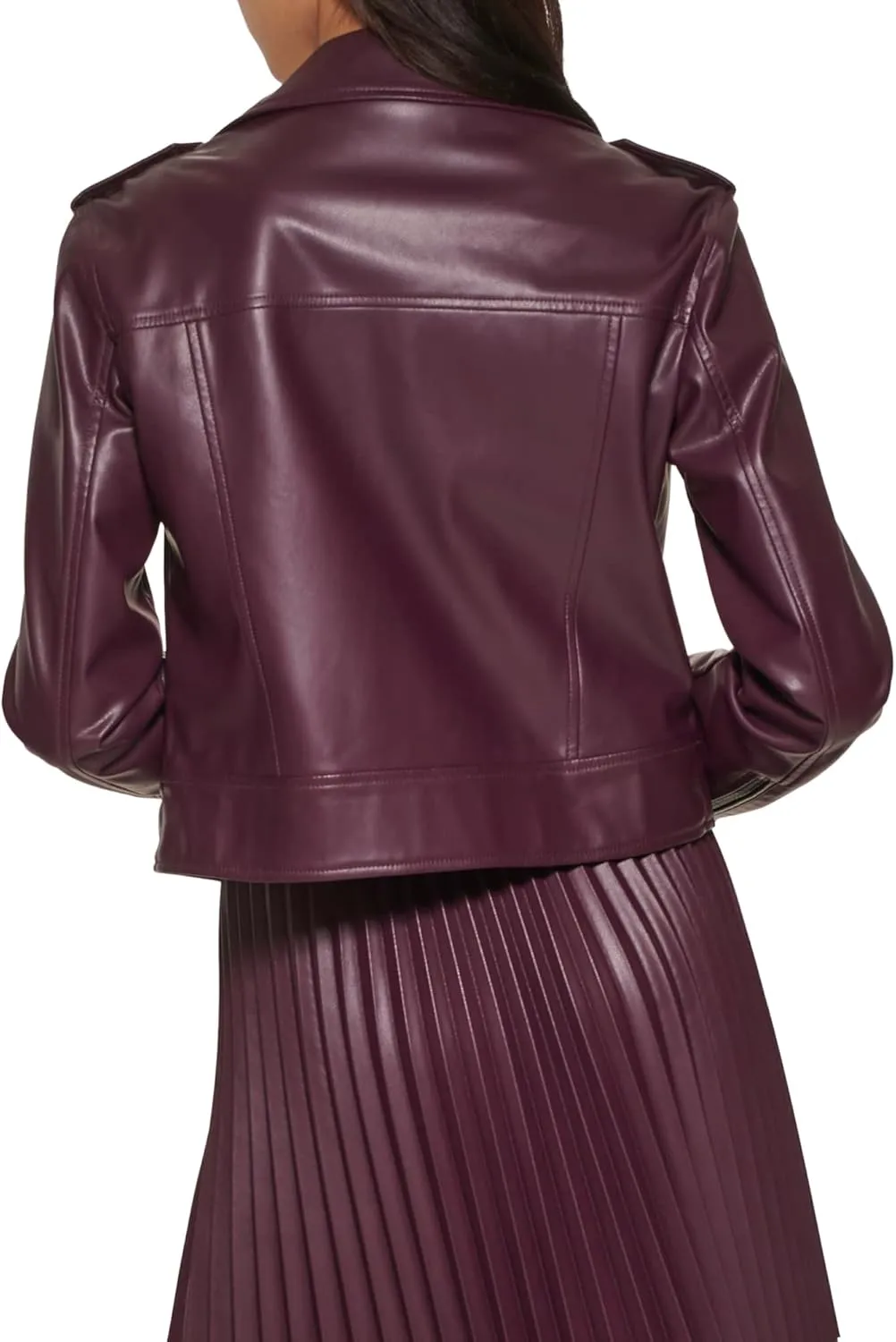 DKNY Women's Zipped Detail Faux Leather Moto Jacket
