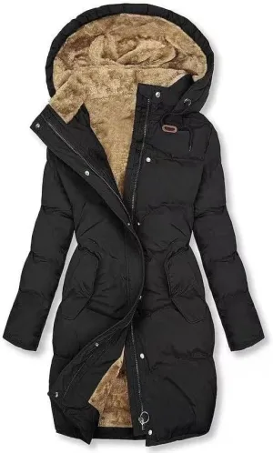 Down Jackets for Women Winter Full Zipper Hooded Sherpa Mid Length Down Coat Cozy Line Plush Lightweight Warm Long Outwear