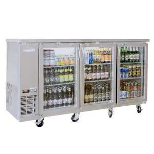 EBB-24-72GSS-HC Enhanced 72" Back Bar Cooler, 3 Glass Doors