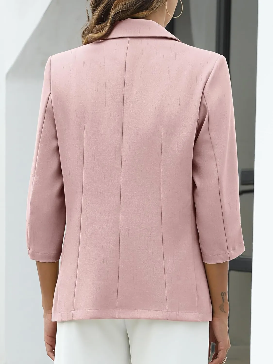 ELLEVEN Women's Linen Blazer 3/4 Ruched Sleeves, Lightweight Slim Fit Jackets with Pockets Half Lining