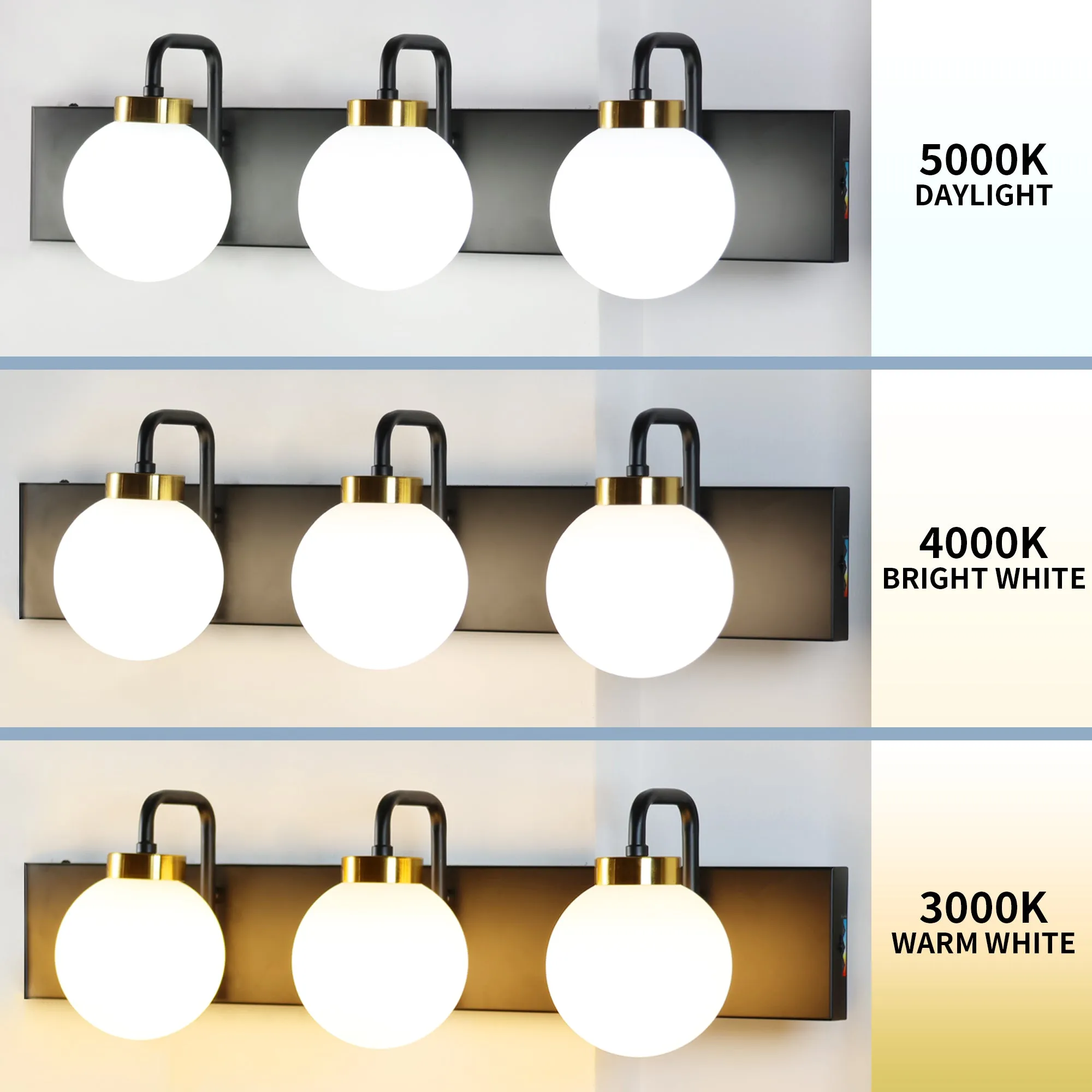 ExBrite 24" 3-Light LED Vanity Light with Dimmable Switch & Tri-Color Temperature