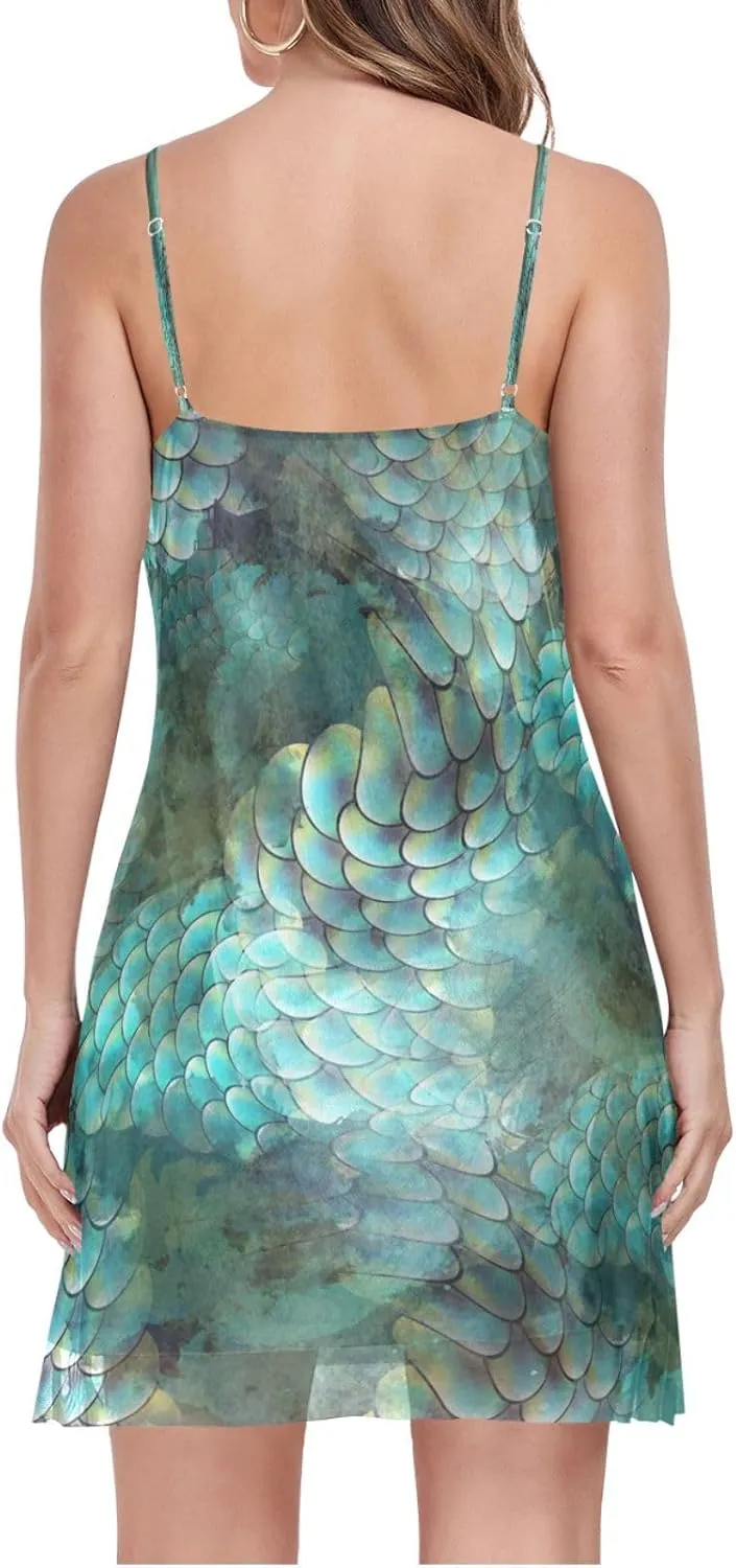 Exnundod Women Summer Dresses Magical Scales Wave Casual Mini Dress Mermaid Skin Sleeveless Sundress S-XXL