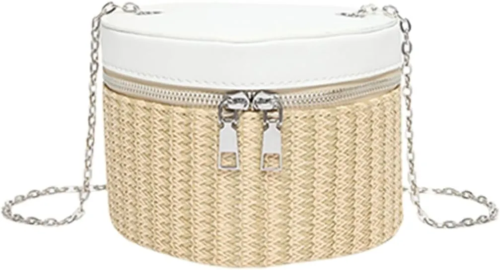 Eye Catching Woven Box Bag Delicate Shoulder Bags Straw Bucket Bag Crossbody Purse PU Leather Handbag For Women