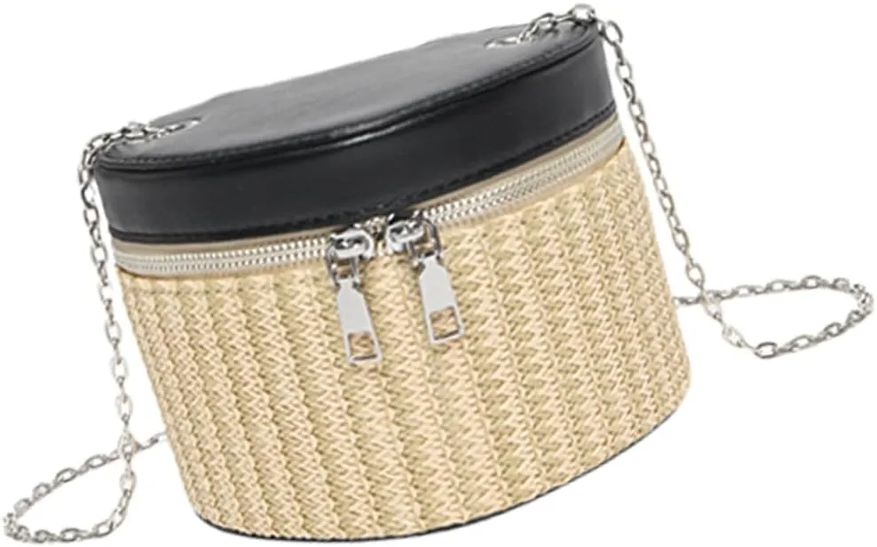Eye Catching Woven Box Bag Delicate Shoulder Bags Straw Bucket Bag Crossbody Purse PU Leather Handbag For Women