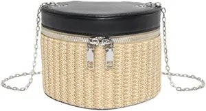 Eye Catching Woven Box Bag Delicate Shoulder Bags Straw Bucket Bag Crossbody Purse PU Leather Handbag For Women