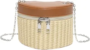 Eye Catching Woven Box Bag Delicate Shoulder Bags Straw Bucket Bag Crossbody Purse PU Leather Handbag For Women