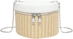 Eye Catching Woven Box Bag Delicate Shoulder Bags Straw Bucket Bag Crossbody Purse PU Leather Handbag For Women