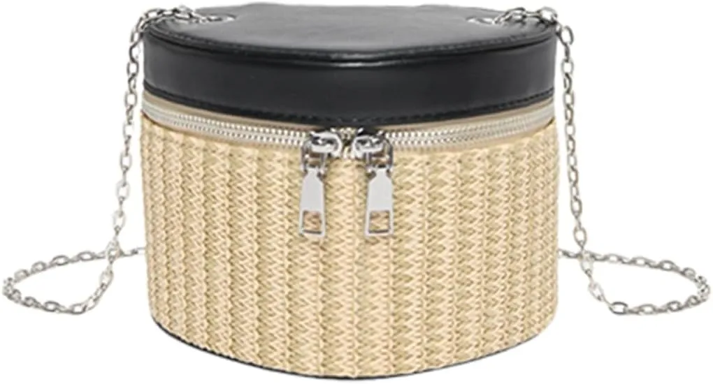 Eye Catching Woven Box Bag Delicate Shoulder Bags Straw Bucket Bag Crossbody Purse PU Leather Handbag For Women