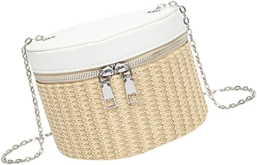 Eye Catching Woven Box Bag Delicate Shoulder Bags Straw Bucket Bag Crossbody Purse PU Leather Handbag For Women