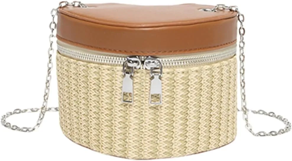 Eye Catching Woven Box Bag Delicate Shoulder Bags Straw Bucket Bag Crossbody Purse PU Leather Handbag For Women