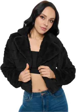 Faux Fur Jacket, Brown, Women blazer jacket throw on outerwear stylish elegant casual black khaki cisono winter