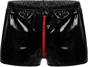 FEOYA Men's Sexy Swim Underwear Briefs Sexy Short Pants Bulge Pouch Shiny Matte Leather Short Pants