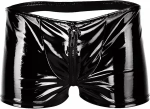FEOYA Men's Sexy Swim Underwear Briefs Sexy Short Pants Bulge Pouch Shiny Matte Leather Short Pants