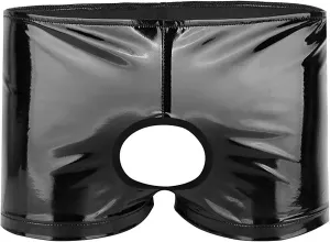 FEOYA Men's Sexy Swim Underwear Briefs Sexy Short Pants Bulge Pouch Shiny Matte Leather Short Pants