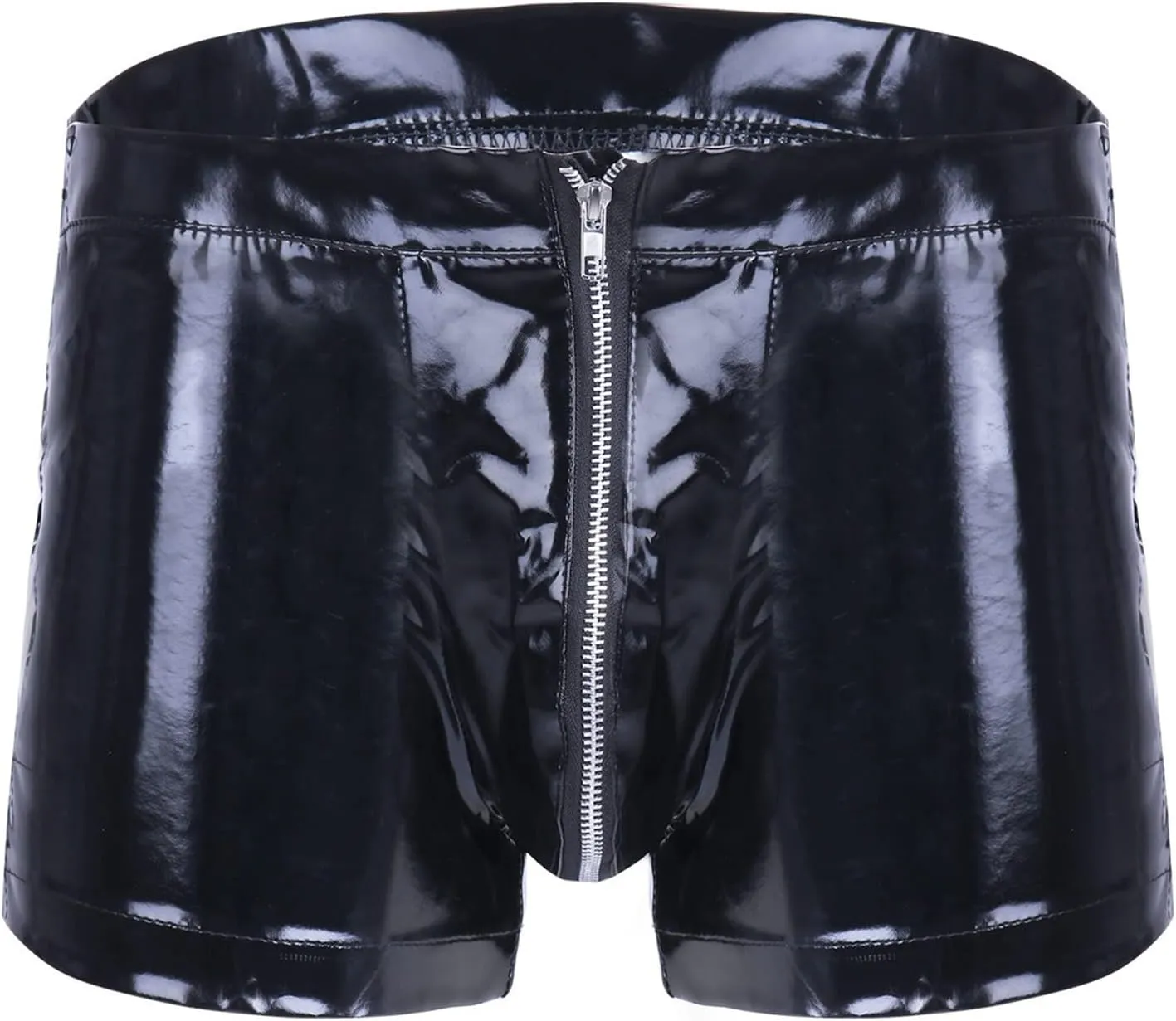 FEOYA Men's Sexy Swim Underwear Briefs Sexy Short Pants Bulge Pouch Shiny Matte Leather Short Pants