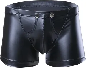 FEOYA Men's Sexy Swim Underwear Briefs Sexy Short Pants Bulge Pouch Shiny Matte Leather Short Pants