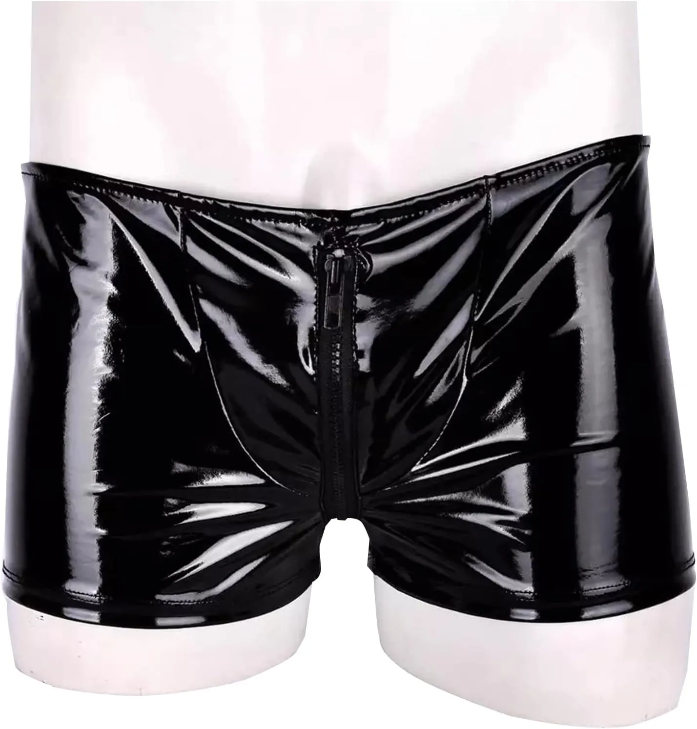 FEOYA Men's Sexy Swim Underwear Briefs Sexy Short Pants Bulge Pouch Shiny Matte Leather Short Pants
