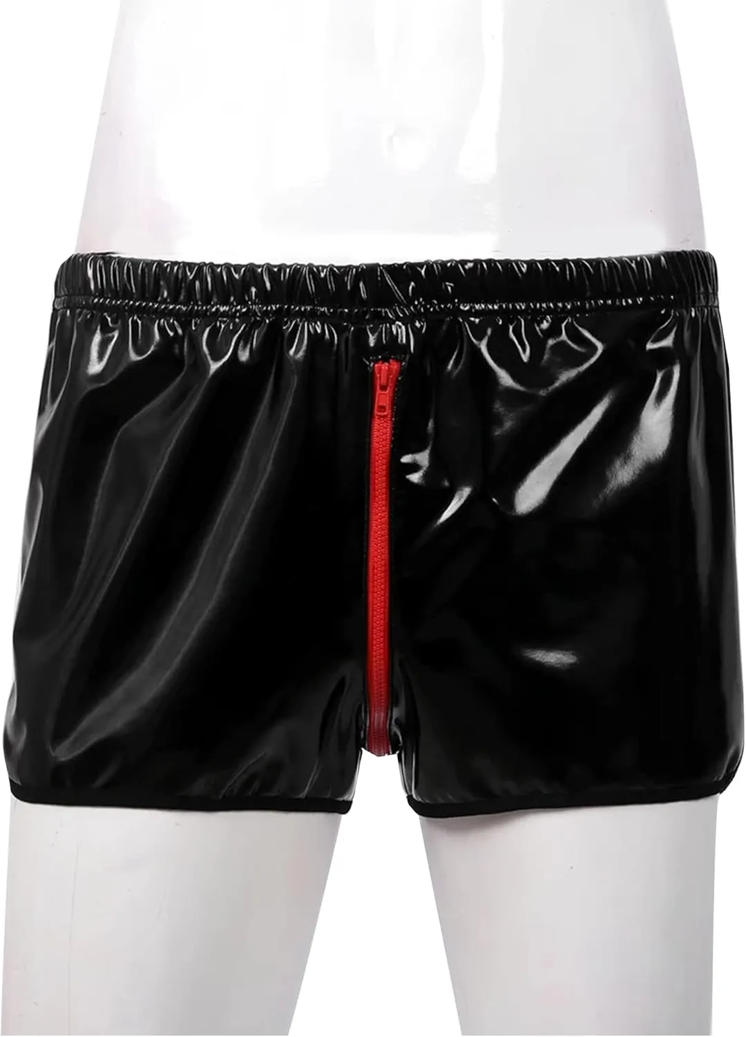FEOYA Men's Sexy Swim Underwear Briefs Sexy Short Pants Bulge Pouch Shiny Matte Leather Short Pants