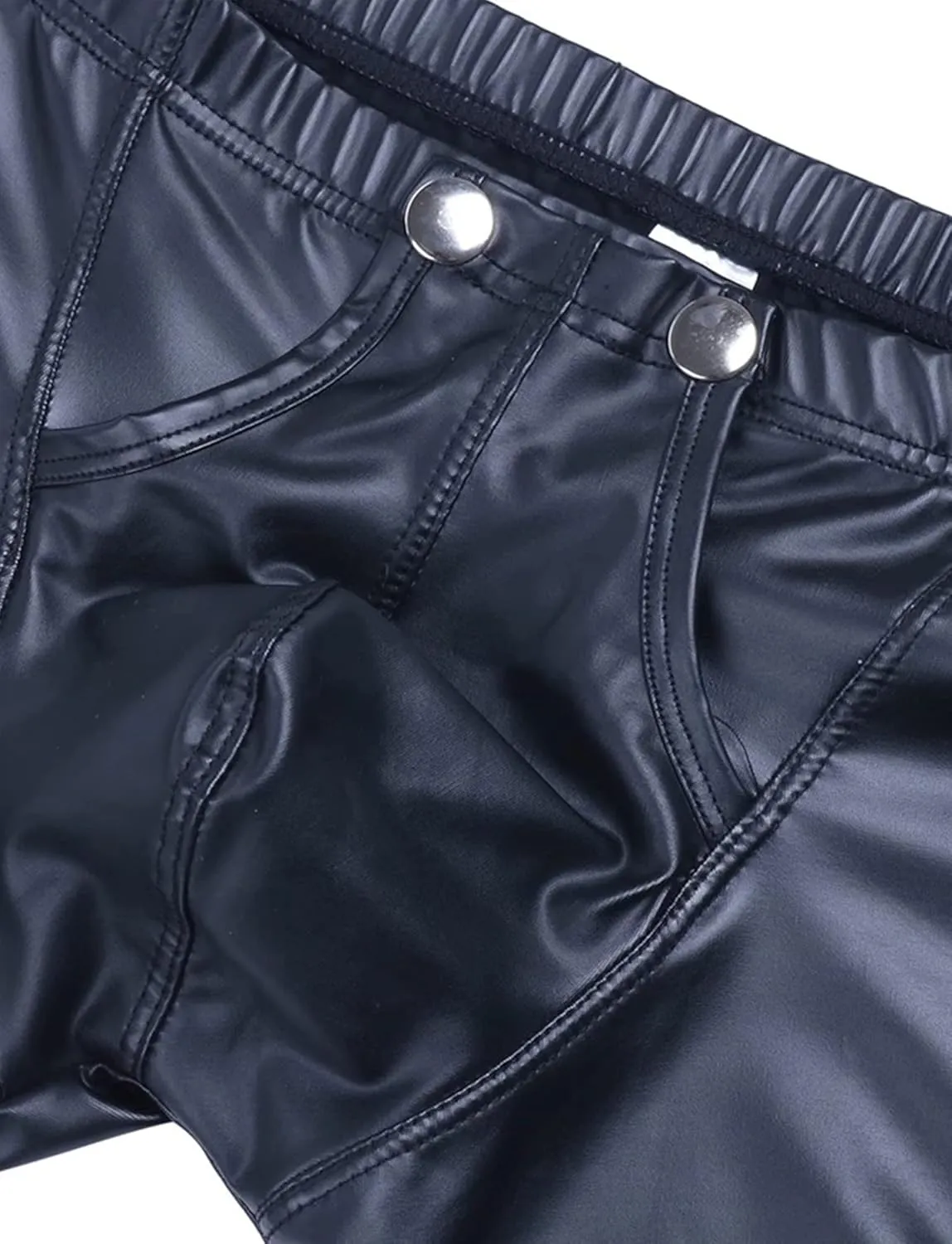FEOYA Men's Sexy Swim Underwear Briefs Sexy Short Pants Bulge Pouch Shiny Matte Leather Short Pants