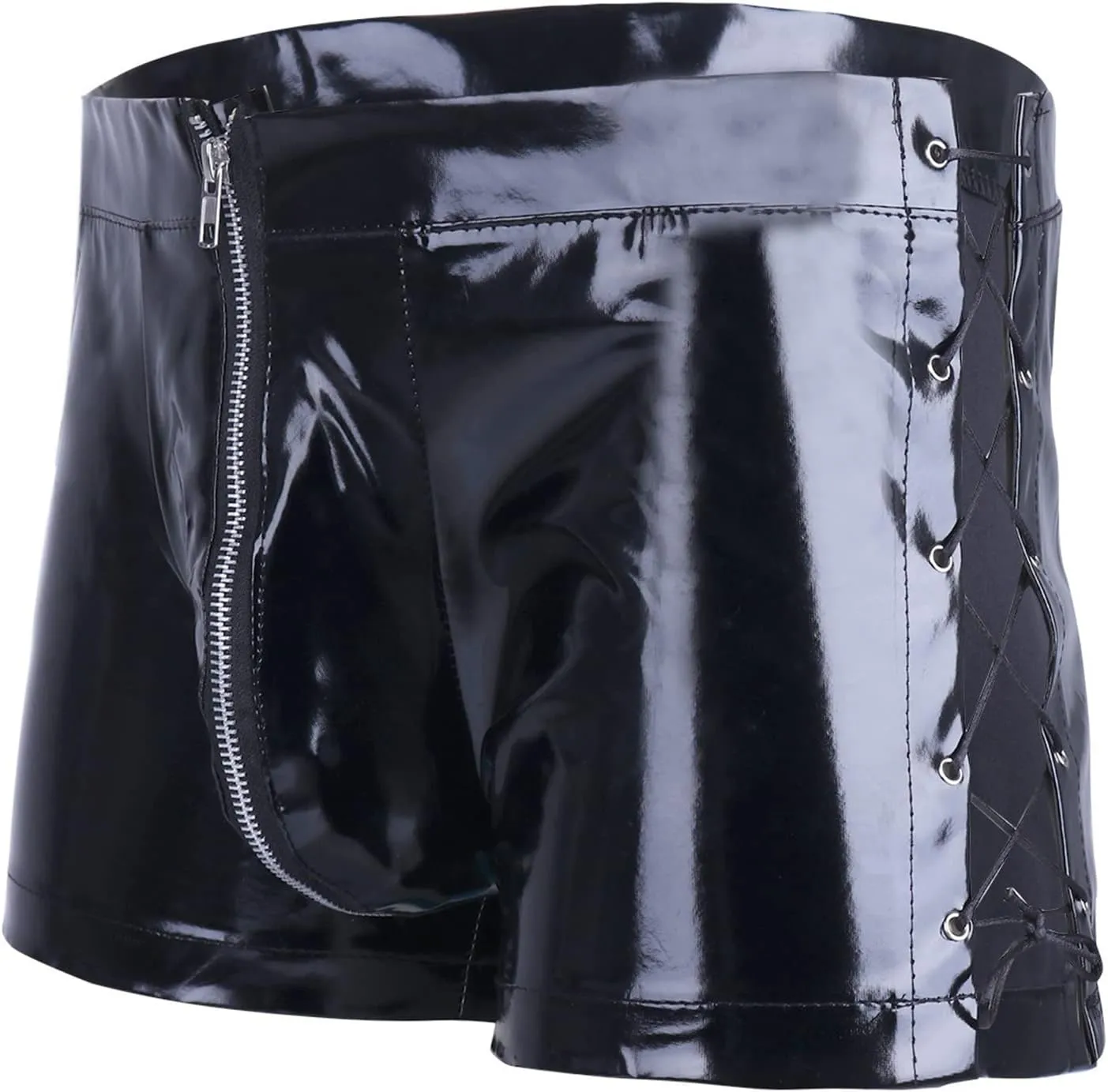 FEOYA Men's Sexy Swim Underwear Briefs Sexy Short Pants Bulge Pouch Shiny Matte Leather Short Pants