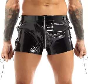 FEOYA Men's Sexy Swim Underwear Briefs Sexy Short Pants Bulge Pouch Shiny Matte Leather Short Pants