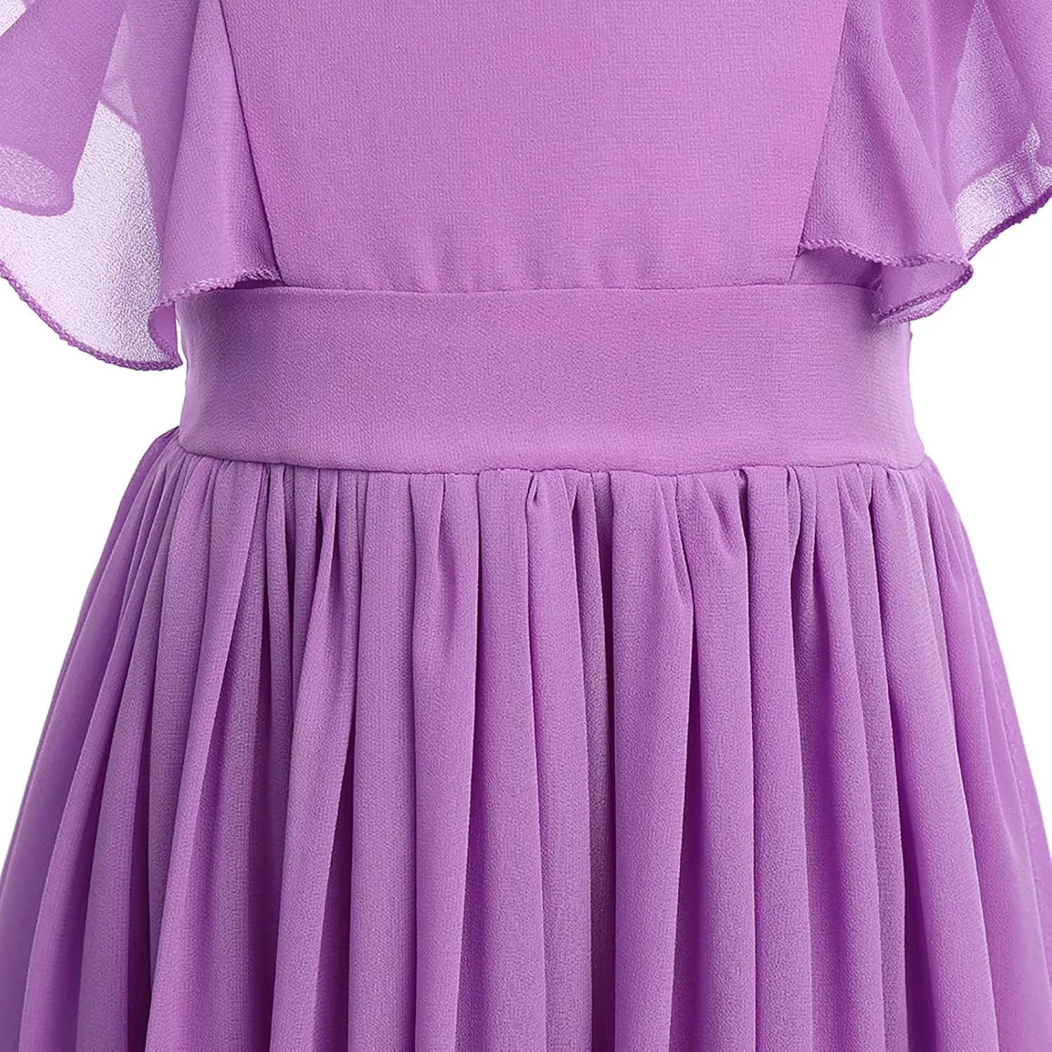 Flower Girl Flowy Ruffle Chiffon Trim A-Line Dress for Kid Wedding Junior Bridesmaid Communion Party Pageant Maxi Belted Gown