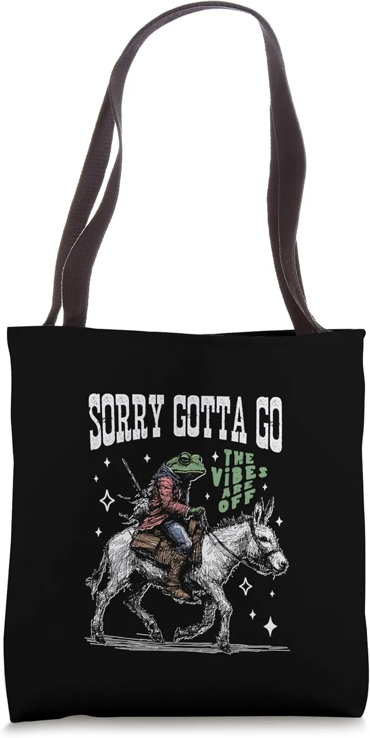 Frog Riding A Donkey, Hand-drawn Vintage Western Aesthetic Tote Bag