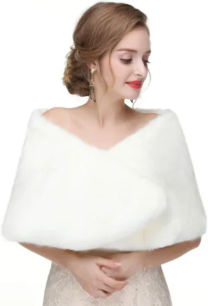 Gangel Faux Fur Shawl Wraps Cloak Coat Sweater Cape Wedding Bridal Winter(1pc)